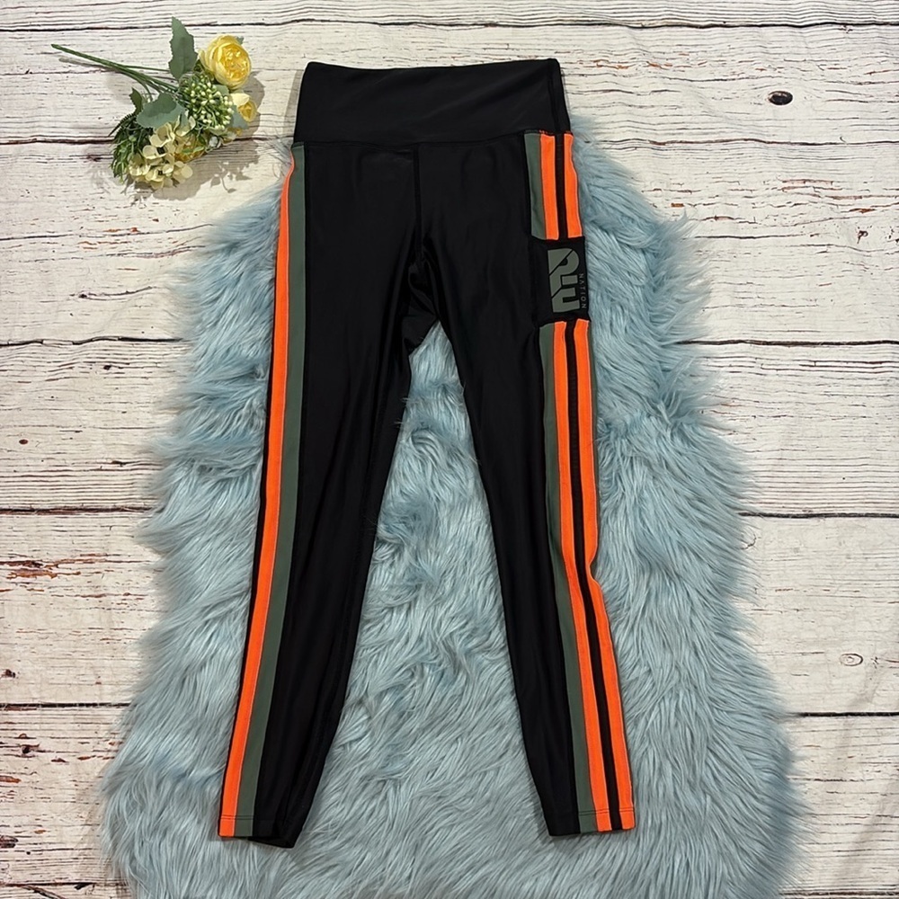 P.E Nation Orange Striped Logo High Rise Leggings